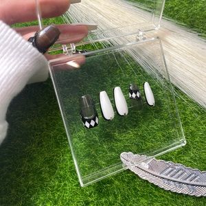 3d checkered French nail, handmade gel nail, coffin acrylic press on nails.